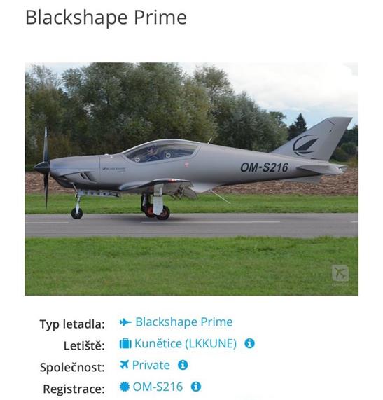 Dražba ultralehkého letounu Blackshape PRIME BS 100